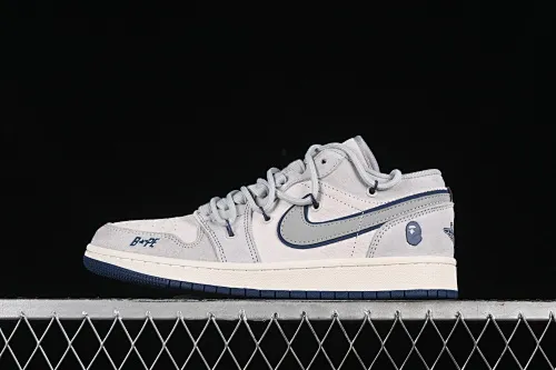 All categories Air Jordan Jordan series basketball shoes Air Jordan 1 Low High-end customized low-top sneakers Air Jordan 1 Low AJ1 Joe 1 Bape joint-grey and blue drawstring High-end customized low-top retro basketball shoes SJ9950-019